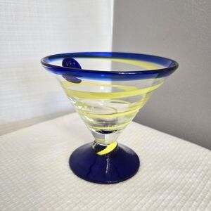 Kosta Boda Royal Caribbean Glass Blue Yellow Swirl Medallion Accent Barware